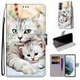 thumbnail image 2 of For Samsung Galaxy S22 Case, Mantto Magnetic PU Leather Phone Case With Hand Rope Strap Cute Pattern Painted Flip Credit/ ID Card Wallet Slots Stand, Parent-child cat, 2 of 8