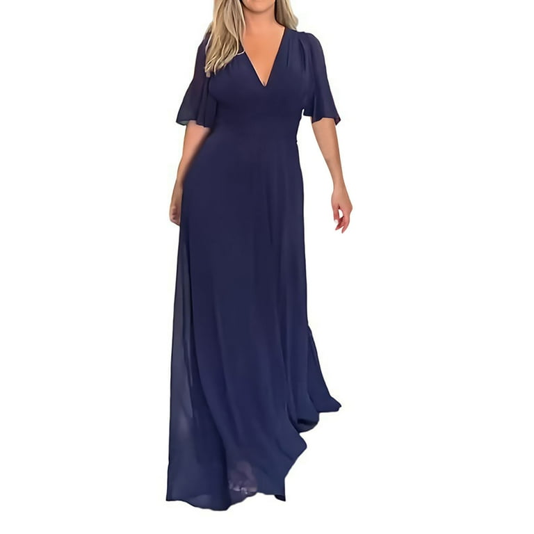 Dailytrove Women's Plus Size Split Maxi Dress-Short Sleeve-High-Slit-Polyester Blend-For Beach Vacation/Party-Flowy Plus size, Size: DT-Free Size