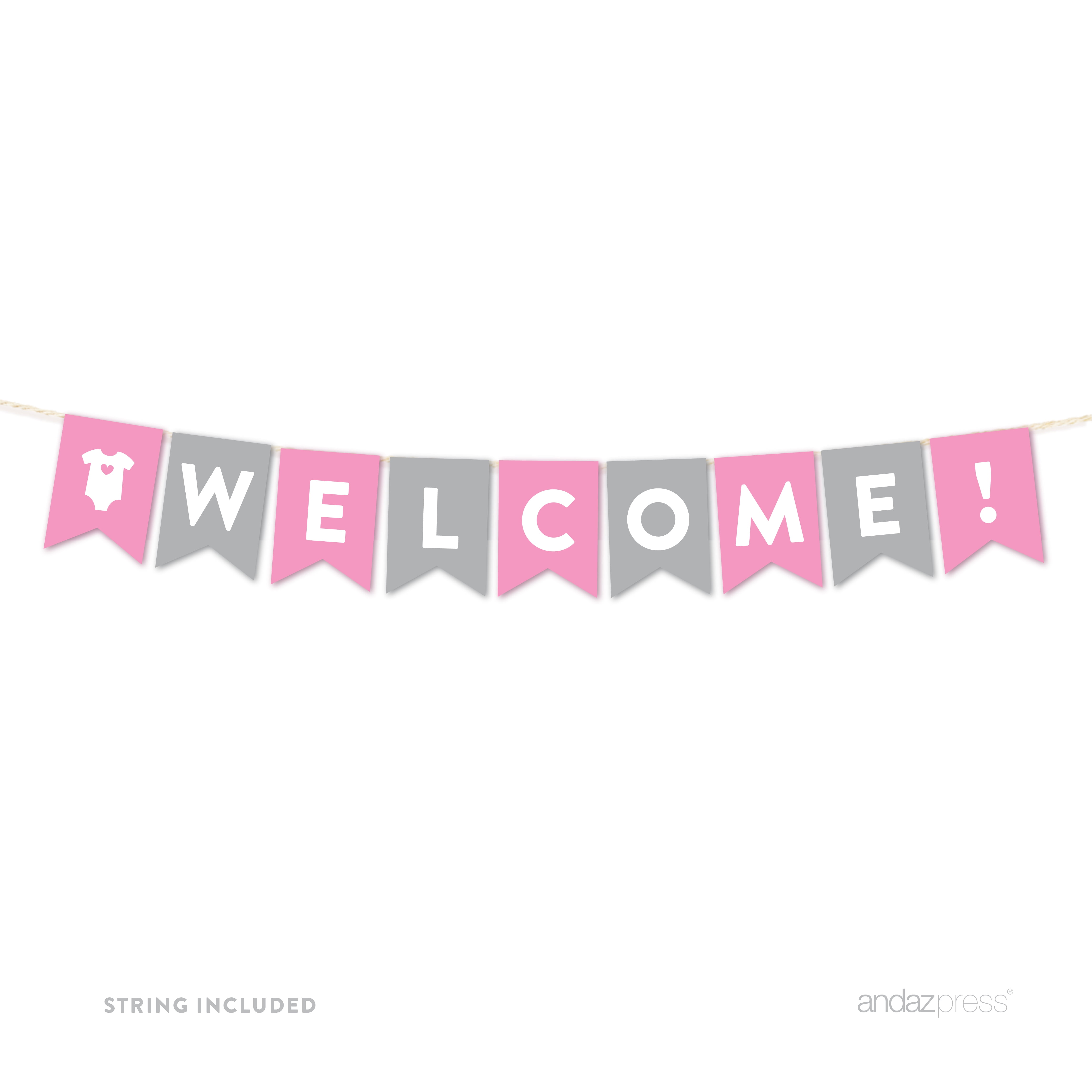 Girl Pink Stripes Chain Personalised Baby Shower Bunting Banner Garland 