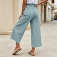 thumbnail image 5 of Ohufall Womens Solid Color Pants Elastic Waist Drawstring Pant Fashion Wide Leg Breathable Comfort Casual Pants, 5 of 6