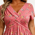 thumbnail image 4 of CHGBMOK Vintage Floral Wrap Midi Dress Women High Waist Tummy Control Short Sleeve Pocket Flowy Sundress S-5XL Elegant Dress for Wedding Party Daily Travel, 4 of 7