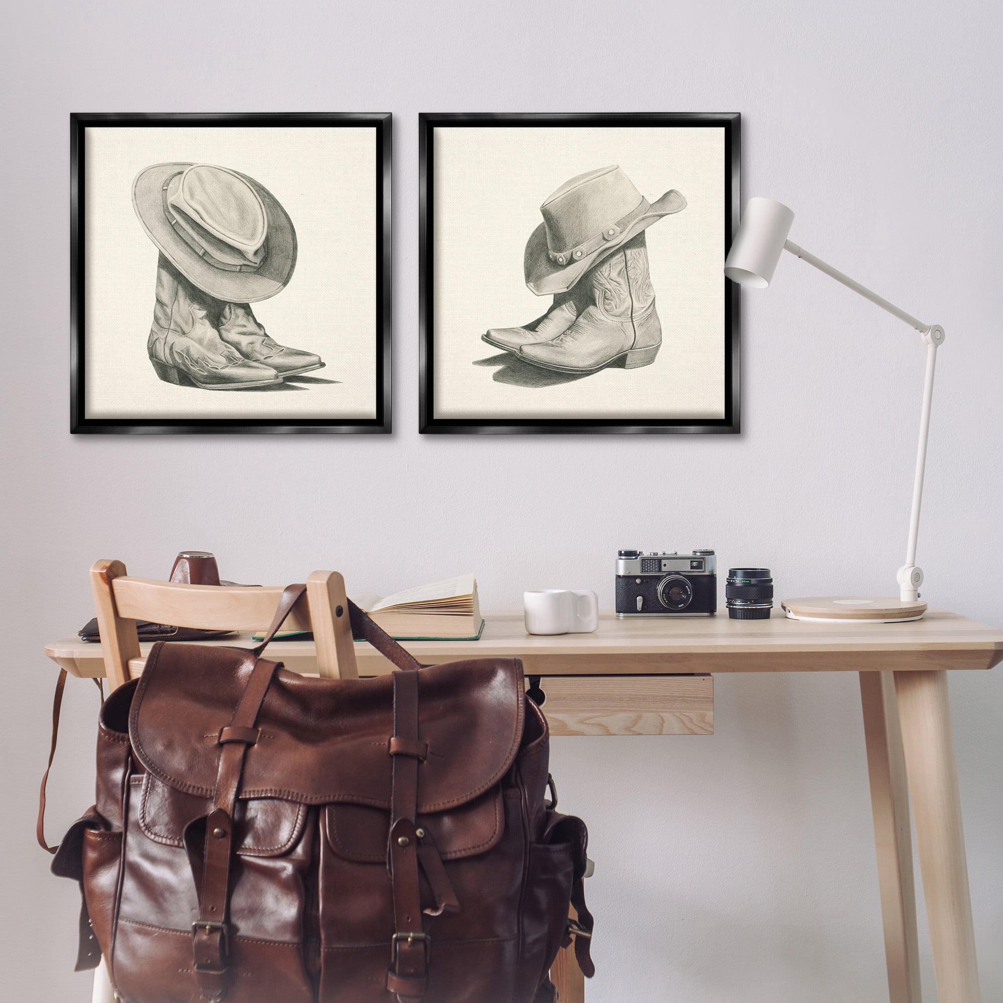Stupell Industries Rustic Cowboy Boots Beauty & Fashion Drawing Black Floater Framed Canvas Art Print Wall Art, 25 x 25, Set of 2