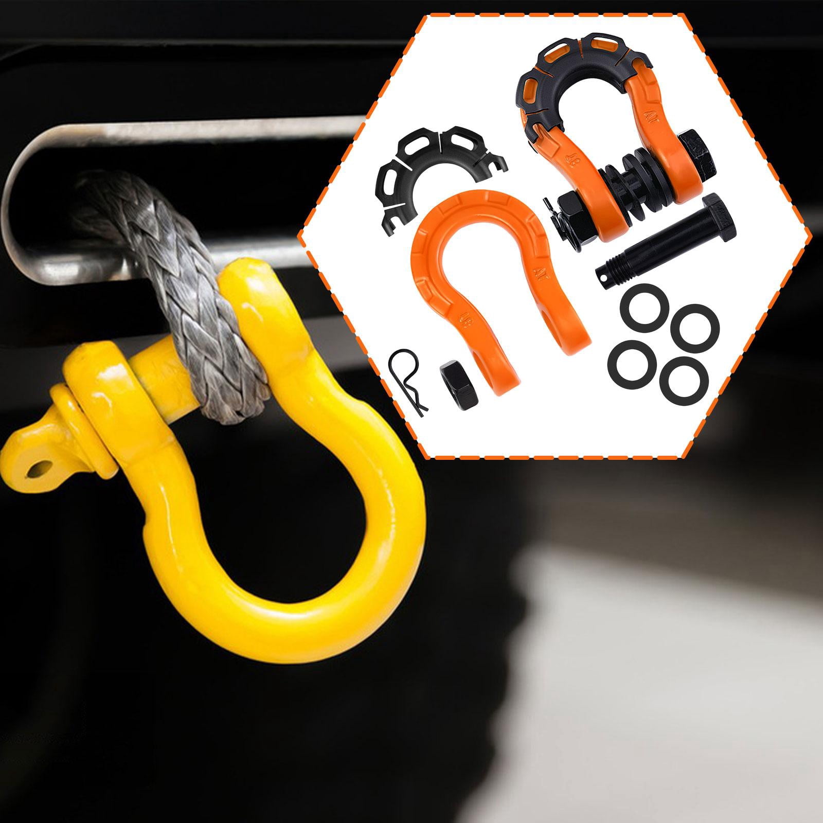 JISADER 2 Pieces D Ring Shackles Easy to Use Heavy Duty Off Roads Towing Accessories Orange