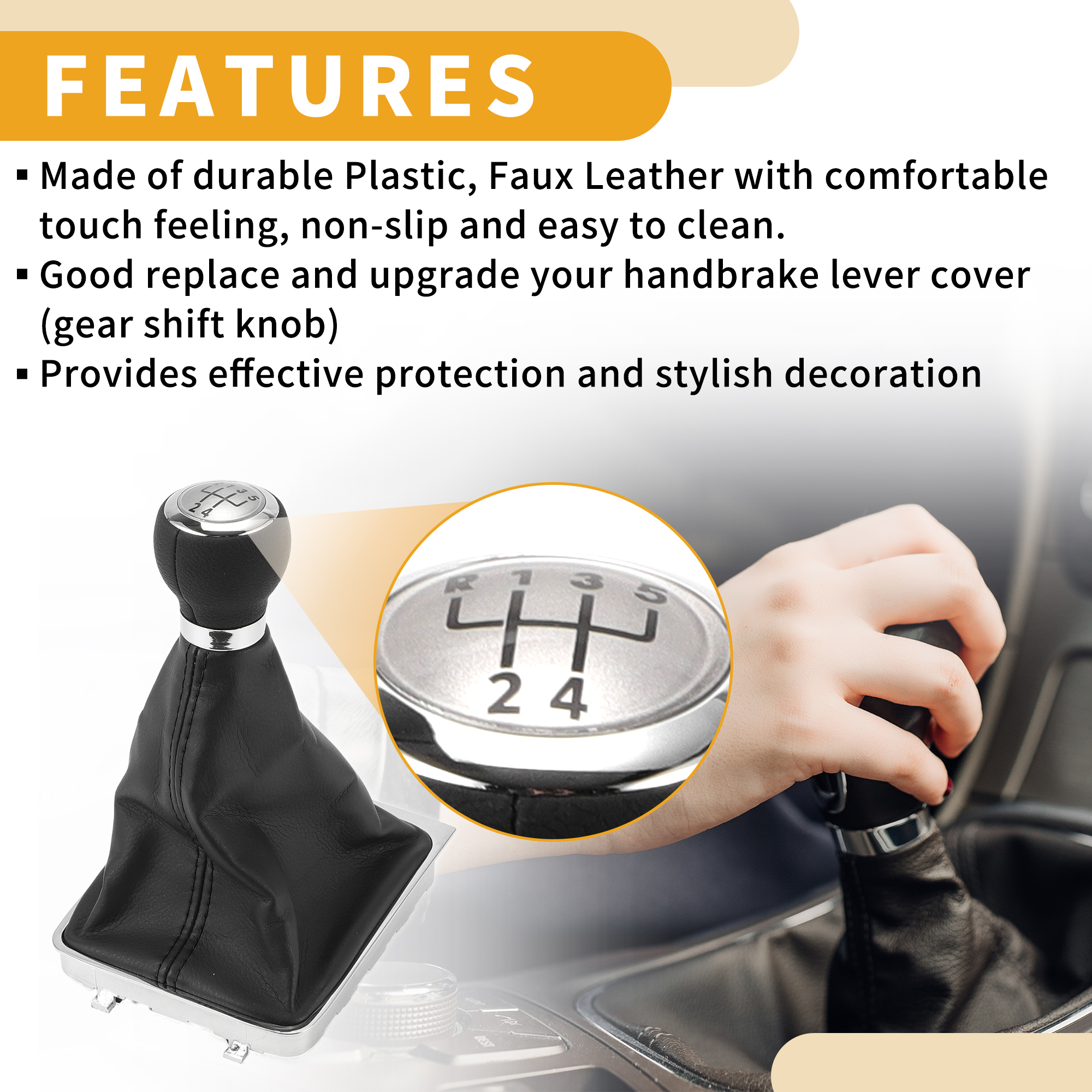 Unique Bargains 5 Speed Manual Gear Shifter Knob W/ Cover No.3C0711113A - Car Shift Lever Knob - for VW Passat 2006-2010 Plastic Faux Leather Black Silver Tone - 1 Pc