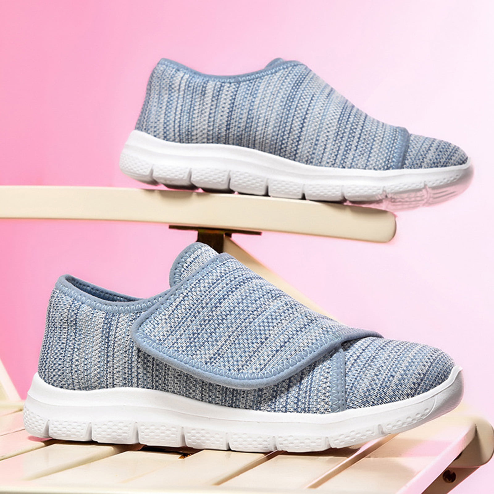 Women's Slip On Canvas Casual Shoes Wide Toe Box Lightweight Sneakers Hook and Loop Non Slip Teenis Shoes Blue Size 10