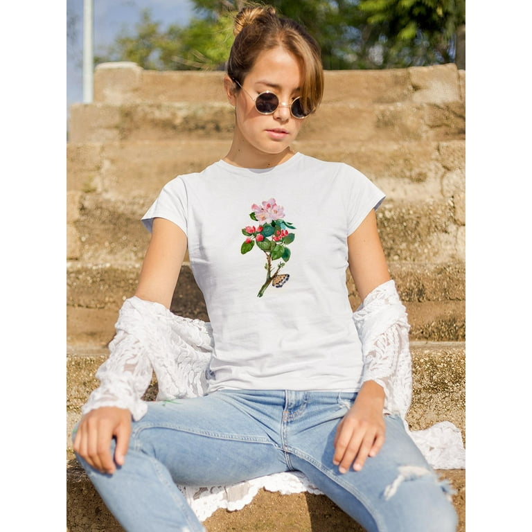 Apple Tree Branch With Butterfly T-Shirt Women -Image by Shutterstock,  Female Small