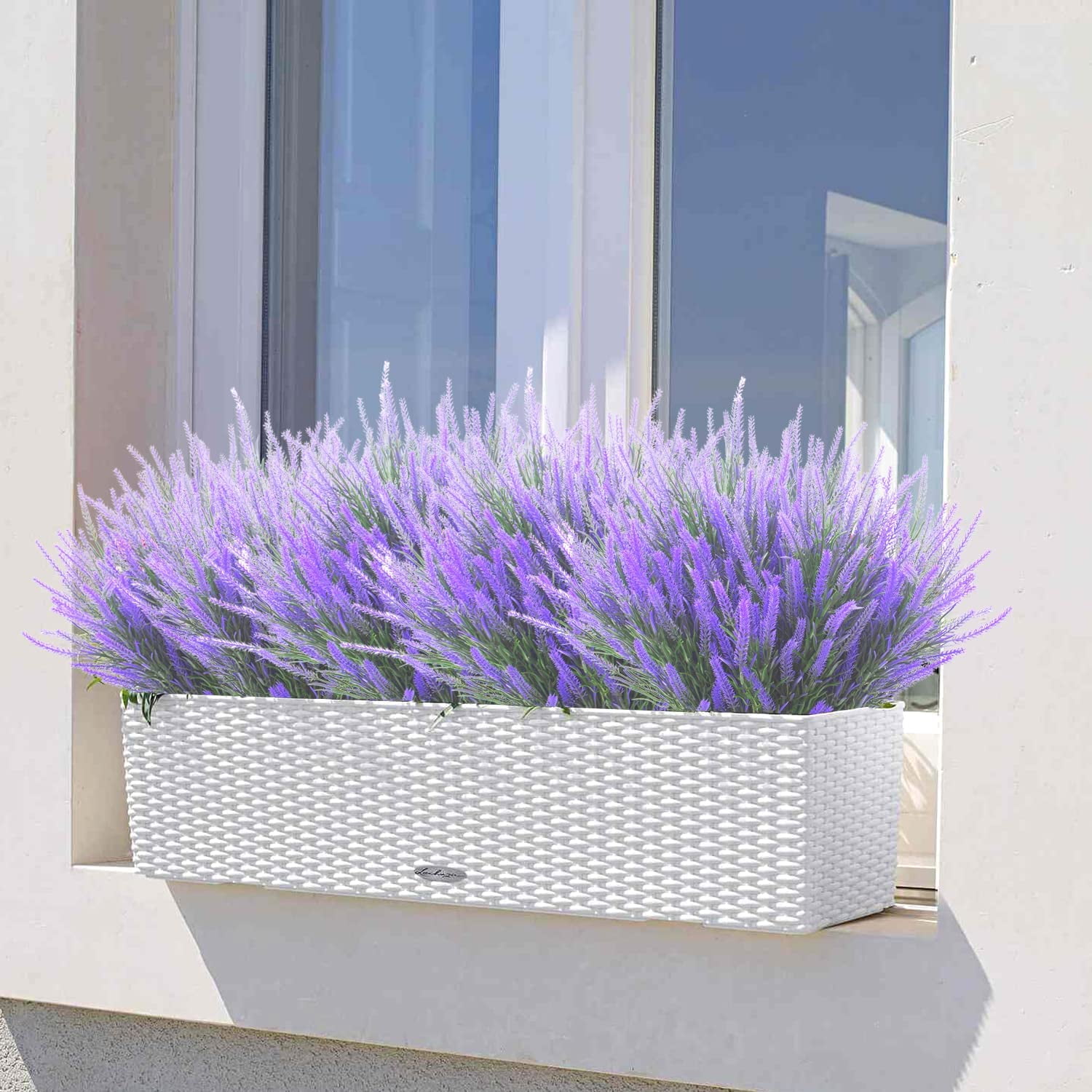 24 Bundles Artificial Lavender Flowers Faux Plants Fake Flowers Outdoor UV Resistant No Fade Garden Porch Window Box Decor(Purple)