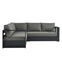 Modular Lounge Sectional Sofa Set, Grey Gray, Aluminum Metal, Outdoor Patio Balcony Cafe Bistro Garden Hospitality Restaurant, Modern Contemporary HB36627