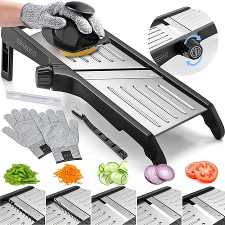 

echoer . Adjustable Stainless Steel Mandoline Food Slicer - Comes with One Pair Cut-Resistant Gloves || Vegetable Chopper Onion Slicer Potato Slicer Chip French Fry Julienne Slicer