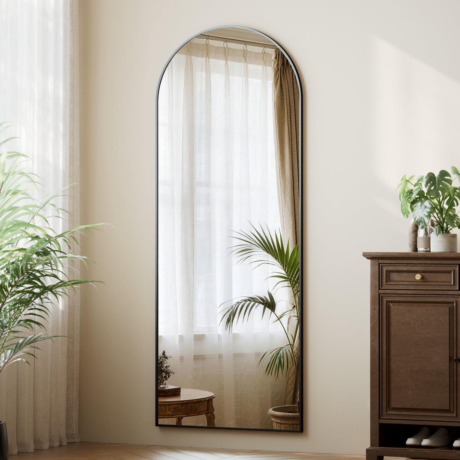 AUROMIR 56"x21" Arched Full Length Mirror Floor Mirror Full Body Standing Mirror, Black