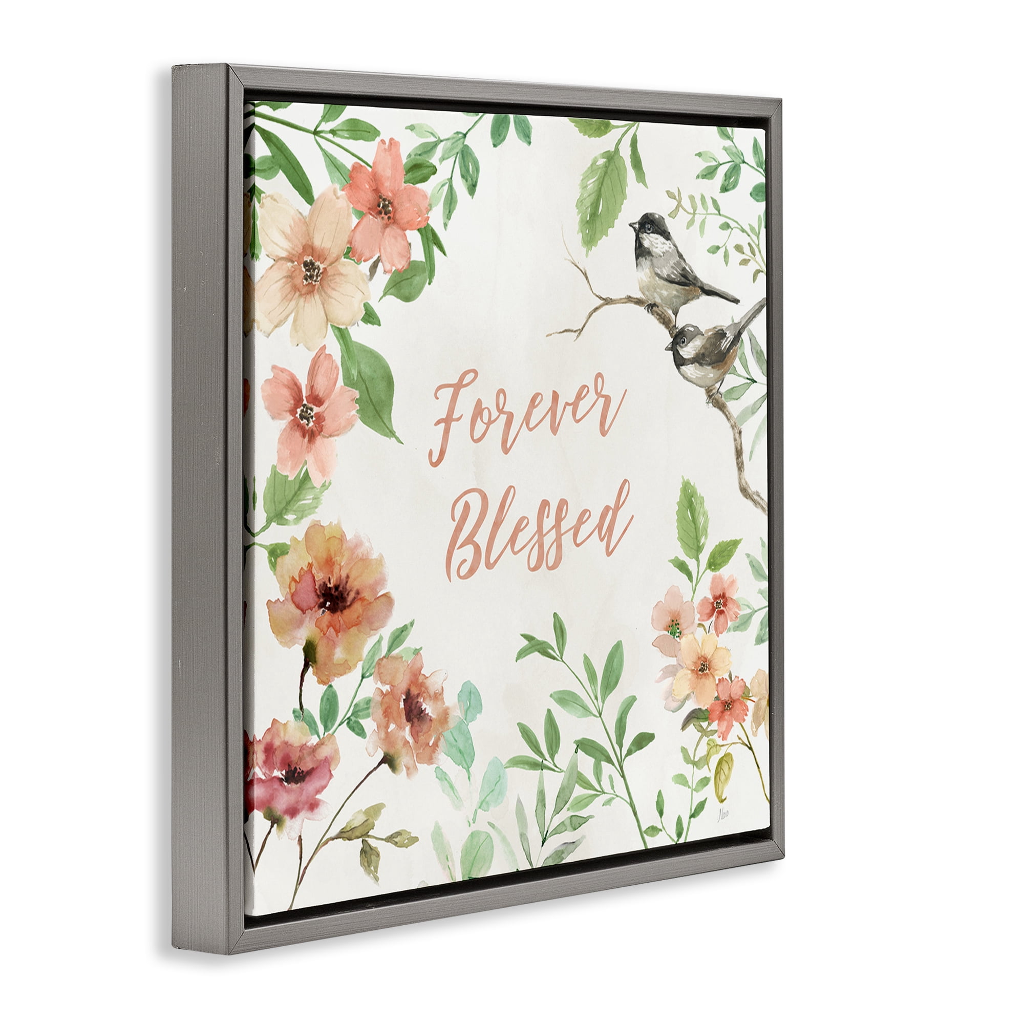 Stupell Industries Forever Blessed Floral Botanical & Floral Painting Gray Floater Framed Canvas Art Print Wall Art, 25 x 25