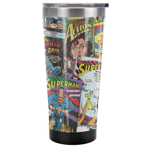 Superman Official Fan 20 oz Travel Tumbler, Stainless Steel, Vacuum Insulated with Leak Resistant Slide-Lock Lid