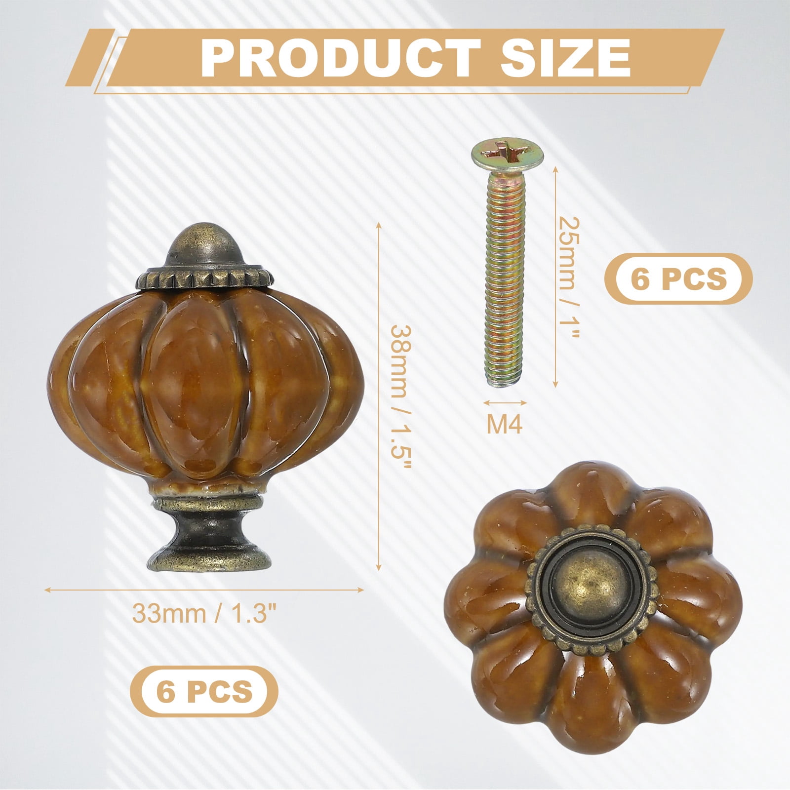 Unique Bargains Stylish Decorative Pumpkin Ceramic Cabinet Drawer Knobs Light Brown