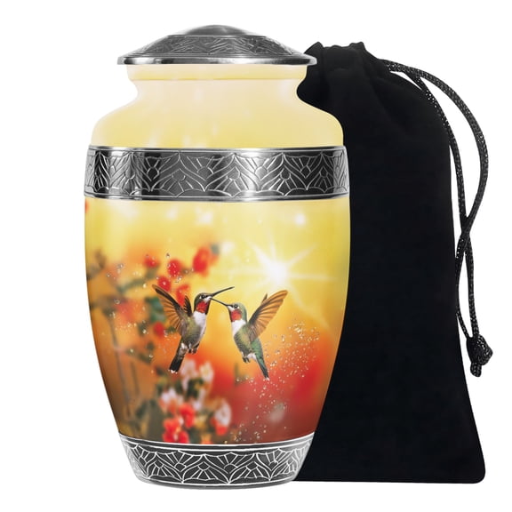 JAGASY Hummingbird Couple Funeral Urns - Yellow Large Cremation Urns for Couple - Flowers Decorative Urn for Ashes Adult Male - Memorial Urn for Ashes for Husband - (10 Inch)
