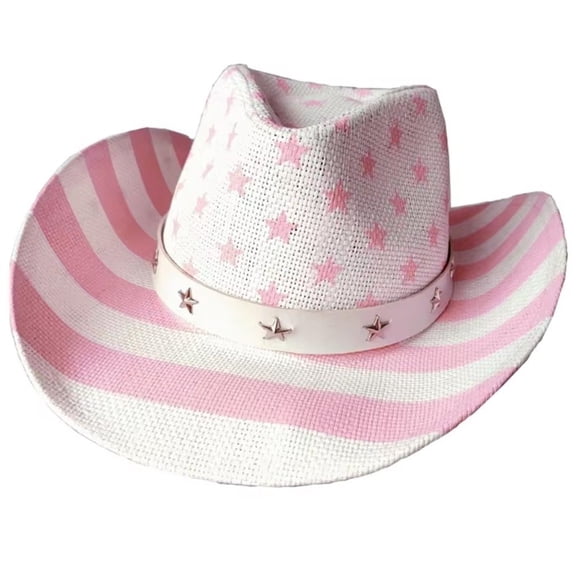 Yvsxxv Pink American Flag Straw Western Cowboy Hats for Women Daily Outdoor Wear