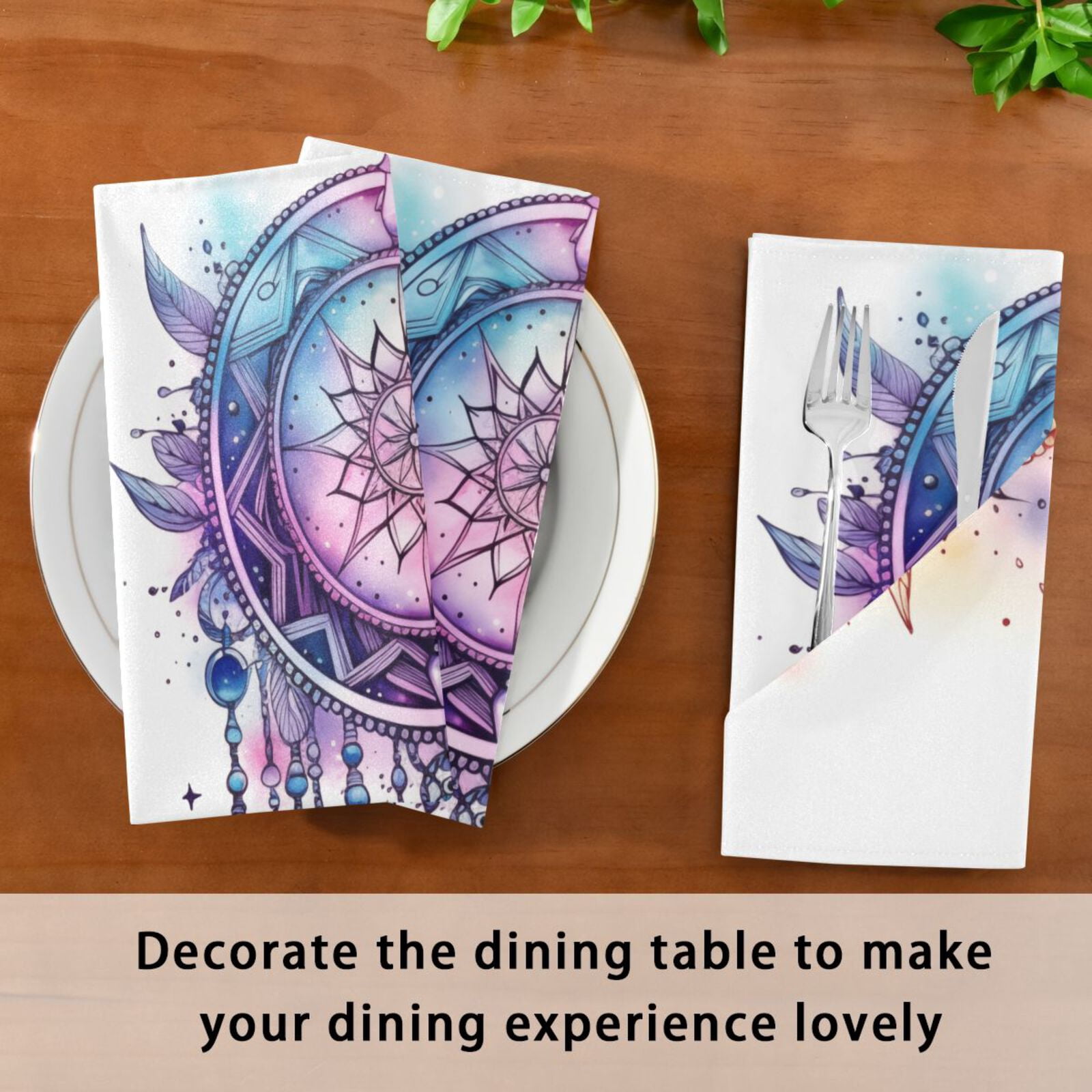 JSTEL Dreamcatcher Boho Stars Cloth Napkins Set of 6, 20x20 Inch Washable and Reusable Napkin for Decoupage Dinner Party Everyday Use