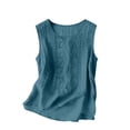 thumbnail image 3 of ClodeEU Women's Embroidered Linen Blend Sleeveless Crewneck Tank Top ,Loose Fit Casual Blouse Blue,Womens Plus S, 3 of 7
