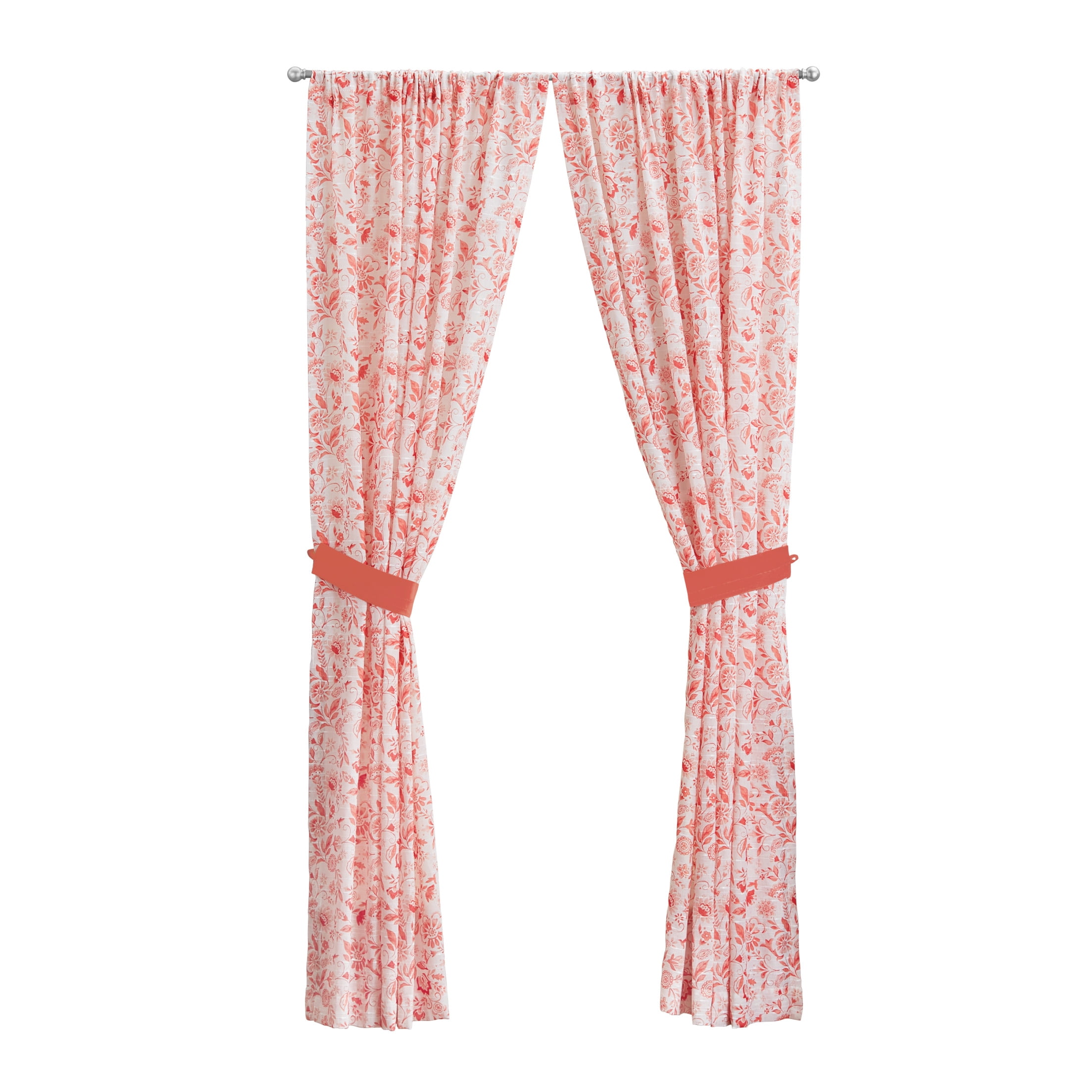The Pioneer Woman Maize Sheer Curtain Panel, Coral, 1 Panel, 50"W x 84"L