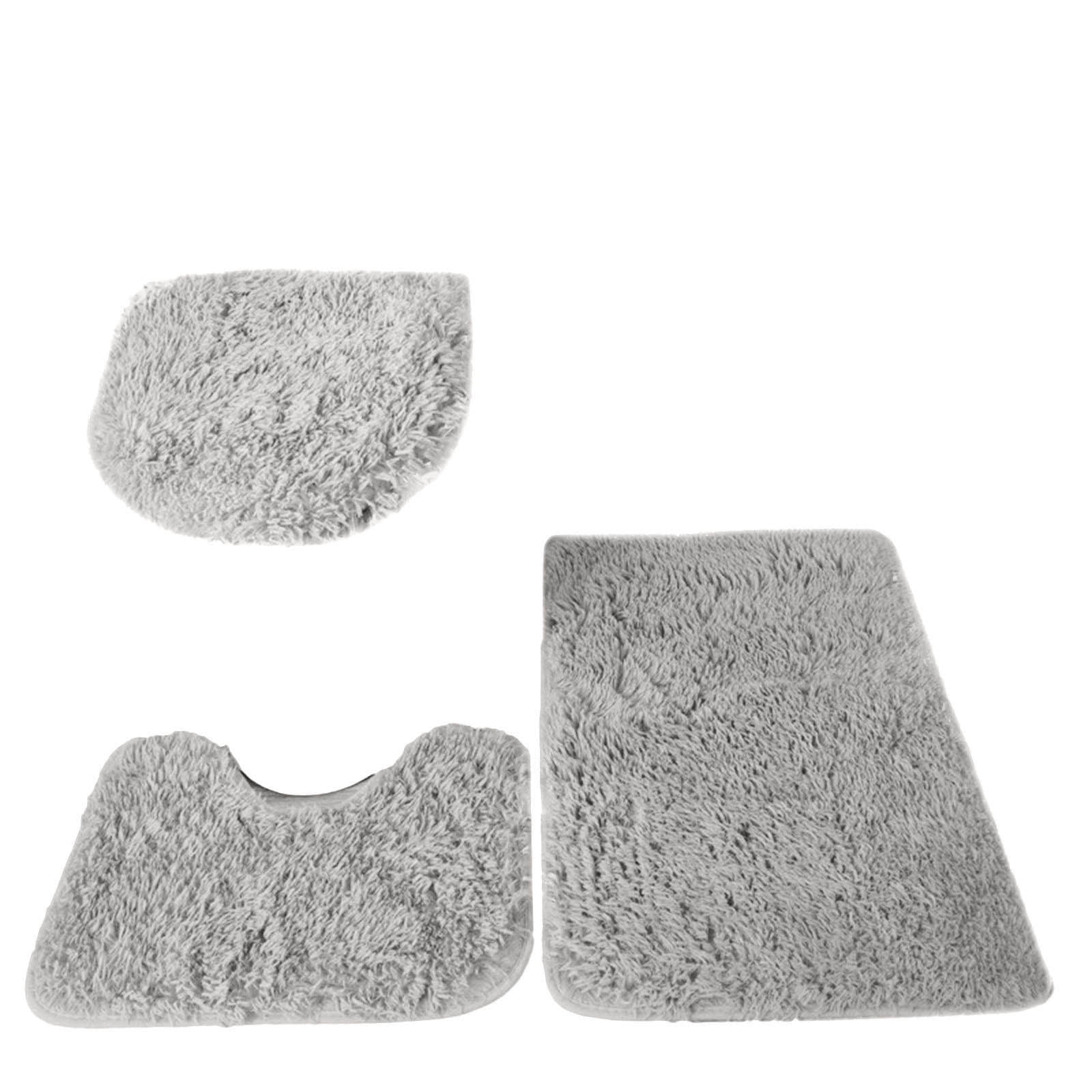 Home 3 Piece Bath Rug Set, Bath Mat, Contour Rug, Toilet Seat Lid Cover, Soft Pile, Water Absorbent Solid Color (Gray)