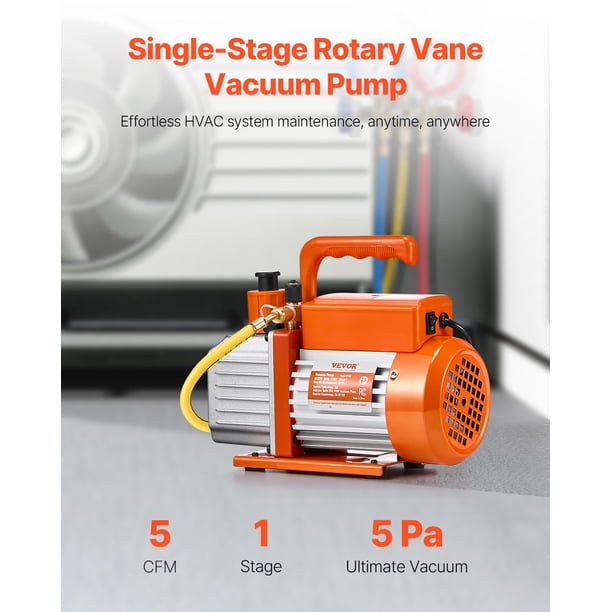 Kit Pompe à Vide CVC 9,6 CFM 1HP 2 étages – Avec Collecteur 4 Voies, Tuyaux 5 Pieds, Jauge