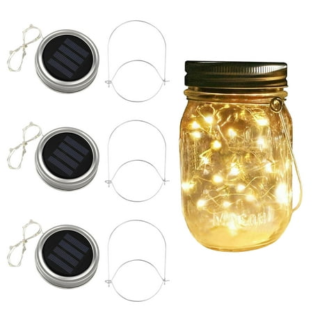 Patio 3 Light - EEEKit Solar Mason Jar Lid Lights, 3 Pack 10 LED Hanging String Lights Solar Lantern Hangers with Metal Handle 3 Lighting Modes String Fairy Lights for Table Outdoor Patios Party Garden Décor Lights