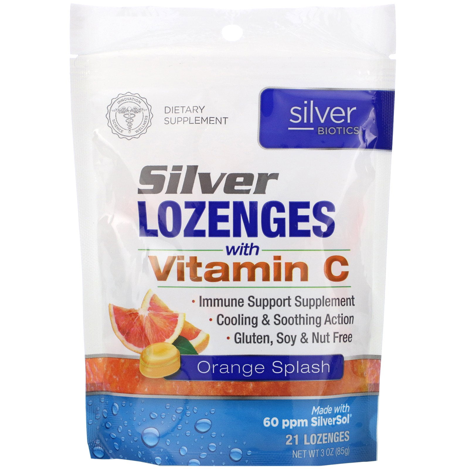 Silver Biotics, Silver Lozenges, 60 PPM SilverSol, Orange Splash, 21 Lozenges, American Biotech Labs