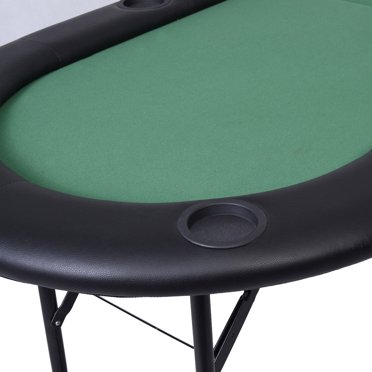 71 Inch Foldable Poker Table For 8 Players, Oval Folding Card Game Table With Cup Holders & Casino Felt Surface, Portable Game Table For Home, Blue
