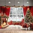 thumbnail image 2 of 7X5ft Christmas Photography Backdrop Winter Wonderland Background Fireplace Xmas Tree Gift Boxes Red Curtain Snowy Window for Holiday Party Backdrops Decor Photo Booth Prop Wall Decor, 2 of 5