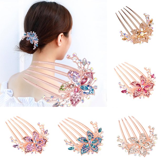 Limei Rhinestone Hair Comb Flower Leaf Bridal Crystal Hair Jewelry