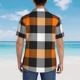 thumbnail image 3 of Lsque Orange Plaid pattern Hawaiian Shirt for Men, Unisex Summer Beach Casual Short Sleeve Button Down Shirts-Large, 3 of 9