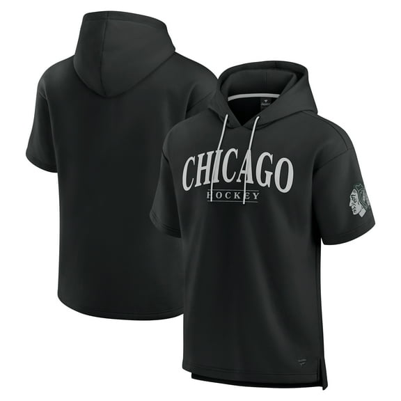 Men's Fanatics Black Chicago Blackhawks Elements Ready Short Sleeve Pullover Hoodie