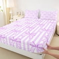 thumbnail image 3 of jejeloiu Kawaii Ribbon Bow Queen Sheet Sets,Purple Bowtie Lines Bed Set For Girl Kids 4 Pieces, 3 of 7
