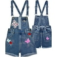 thumbnail image 4 of Peacolate 5-10T Little&Big Girls Adjustable Straps Short Overalls Jeans Outfits,Butterfly and Rose,5-6Years, 4 of 5