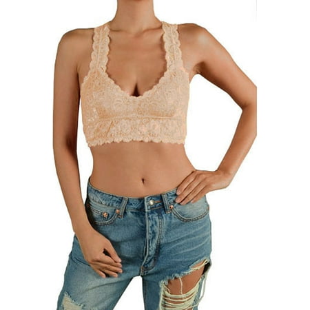 

Lace Racerback Bralette Crop Top (XL Sand)