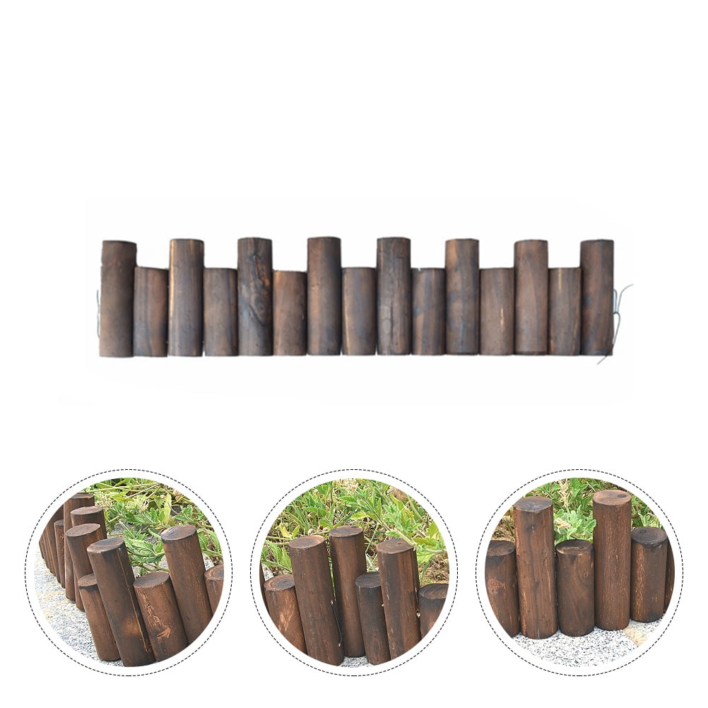 Soimiss Wood Lawn Edging Brown Wooden Solid Log Fence for Garden Border and Patio Decoration