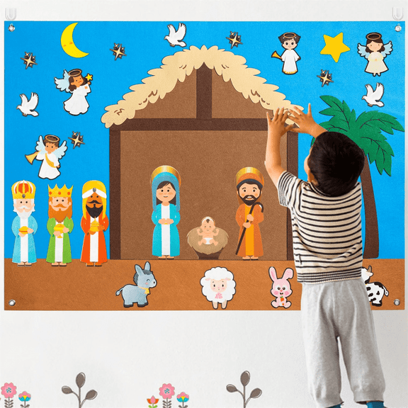41pcs Jesus Easter Felt Storyboard For Easter Party,Creative Early Learning Handmade Toys Backdrop Decor
