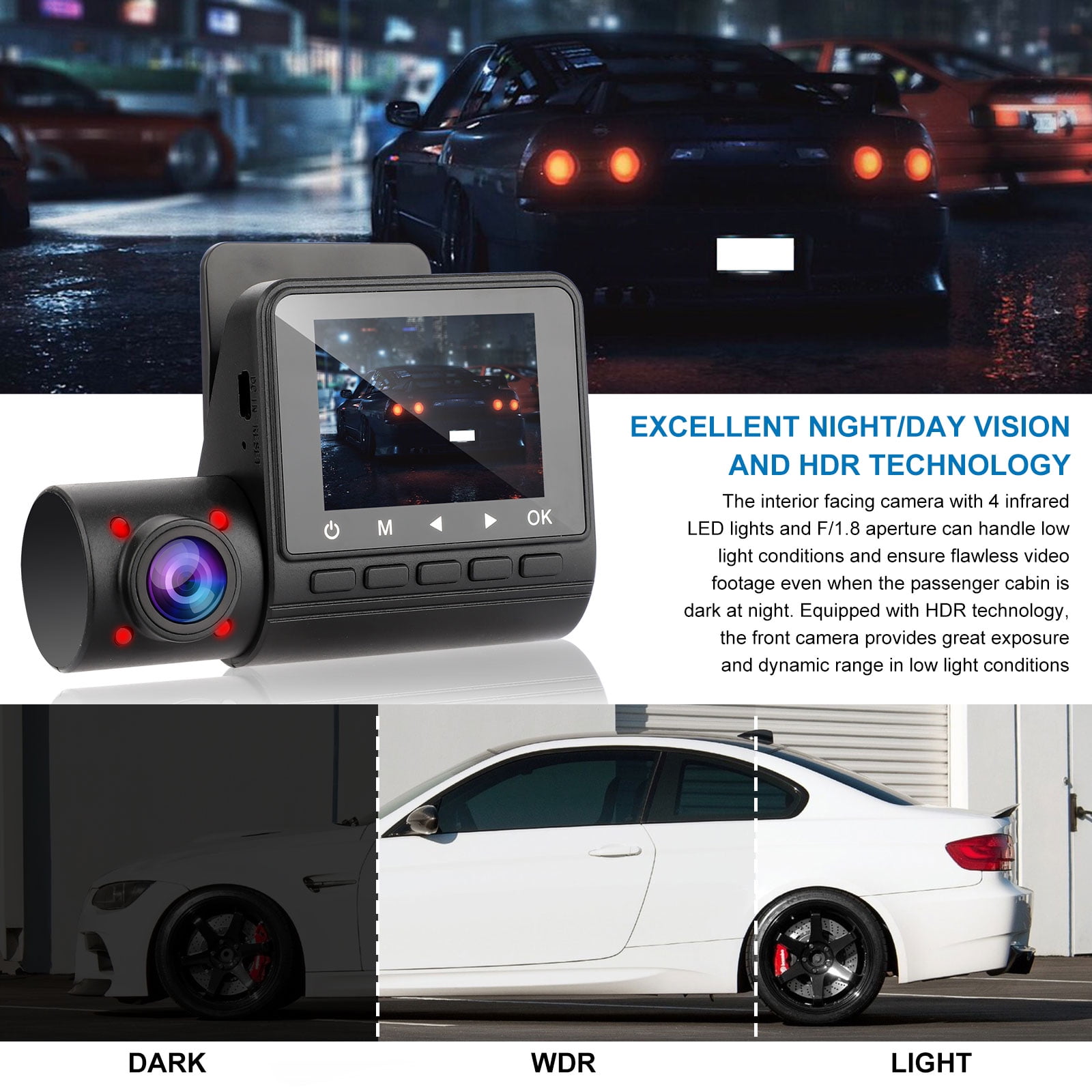 Dual Dash Cam, TSV 1080P Car Driving Recorder Camera, 170° Wide Angle Front  Inside Camera with Night Vision, Loop Recording, G-Sensor, Parking Mode,  Motion Detection, HDR, Black 