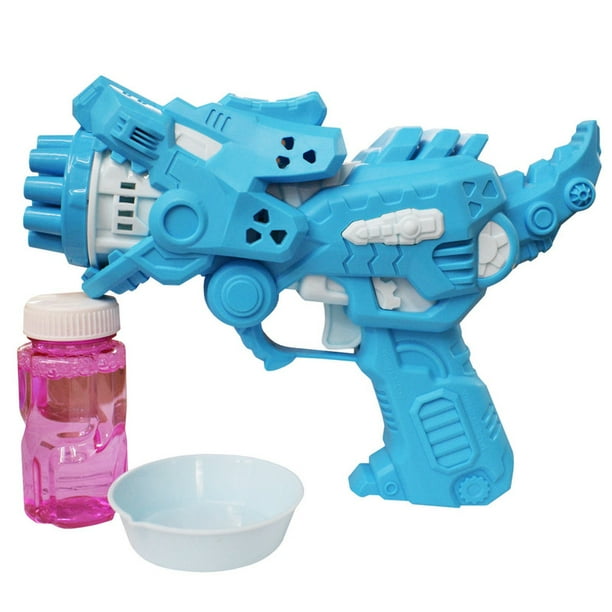 Pack De 2 Pistolas De Burbujas Con Forma De Dinosaurio – Máquina Que Genera 15000 Burbujas/Min Con Luces LED – Incluye Solución Y Concentrado – Juguete De Exterior Para Niños De 1 A 10 Años