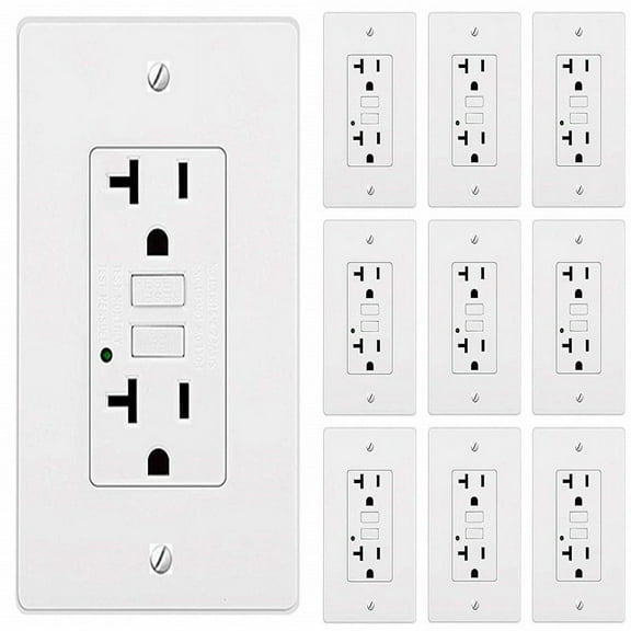 Teklectric - GFCI Receptacle 20A 125V and Free Wall Plate - GFCI Outlet 20 AMP 125 VOLT Wall Plate Included 20A GFCI 10 Pack