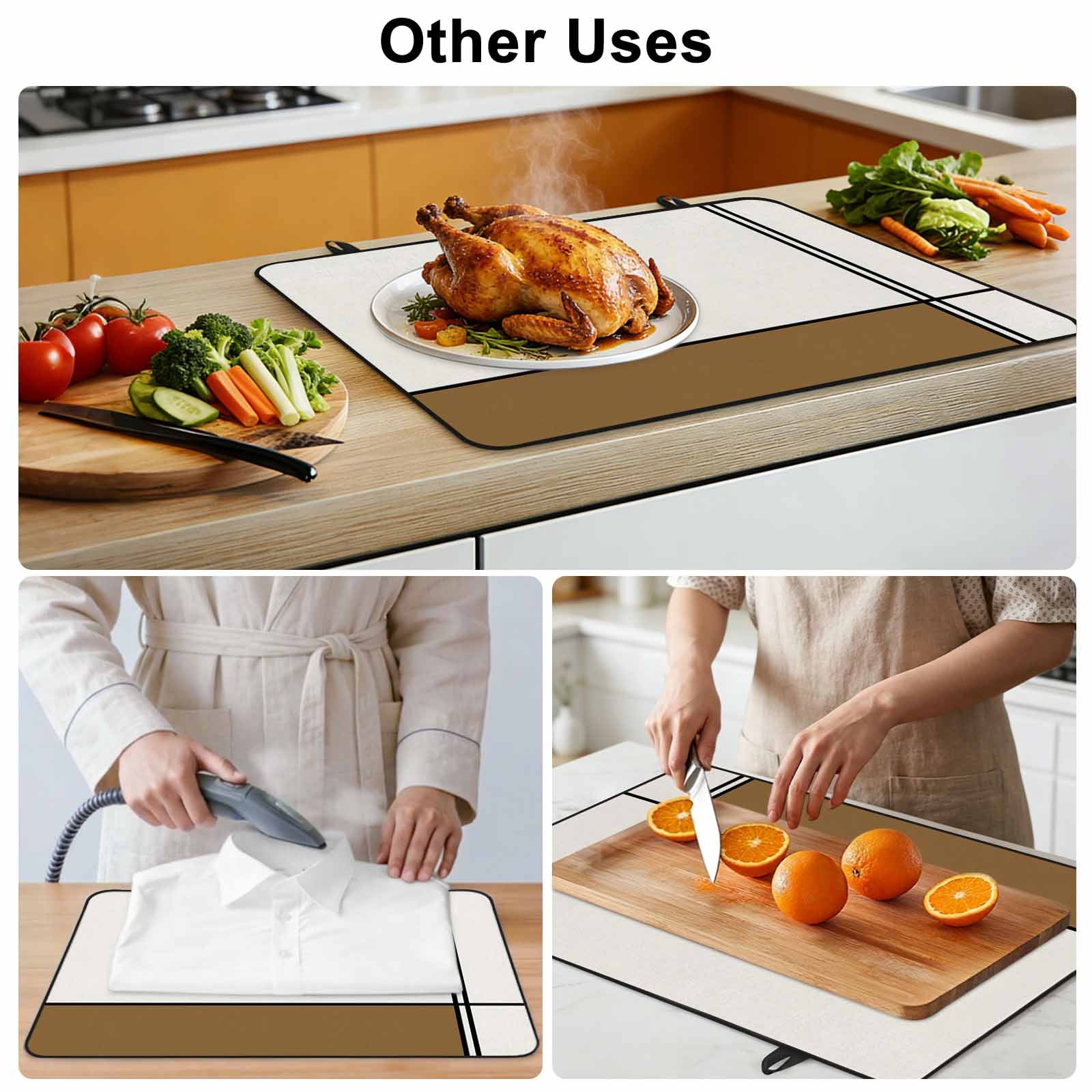Vintage Brown, Stove Top Cover for Electric Stove, Heat-proof & Non Slip Glass Top Stove Cover Protector, Abstract Geometric Patchwork Stripes Art Kitchen Flat Cooktop Rubber Mat 36x21 Inches