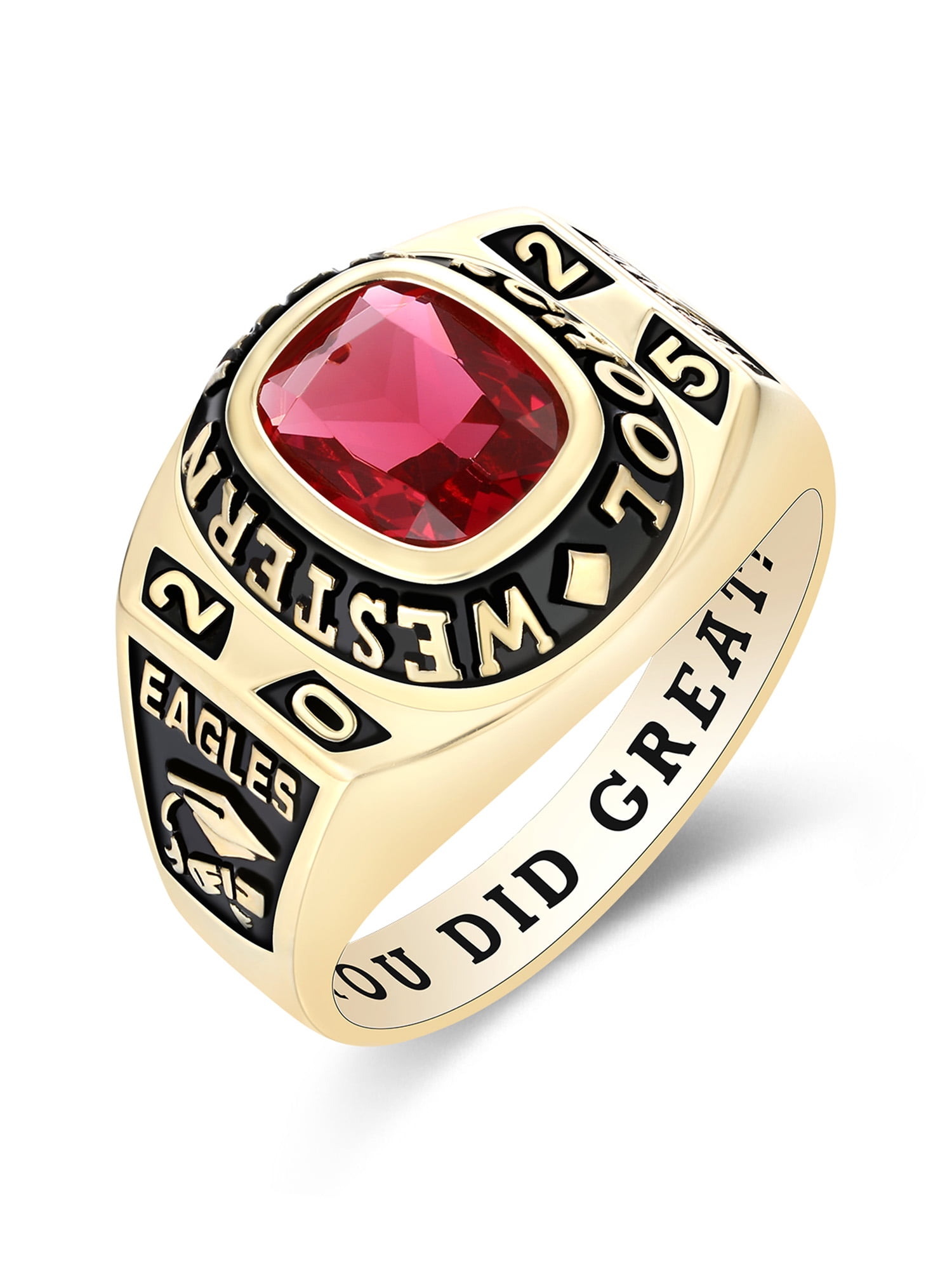 Mementos USA Personalized Sterling Silver Class Ring for Men High School and College-Gold-Honor