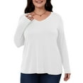 thumbnail image 6 of Fancyglim Womens Plus Size Long Sleeve Tops Basic V Neck T Shirts White 2XL, 6 of 9