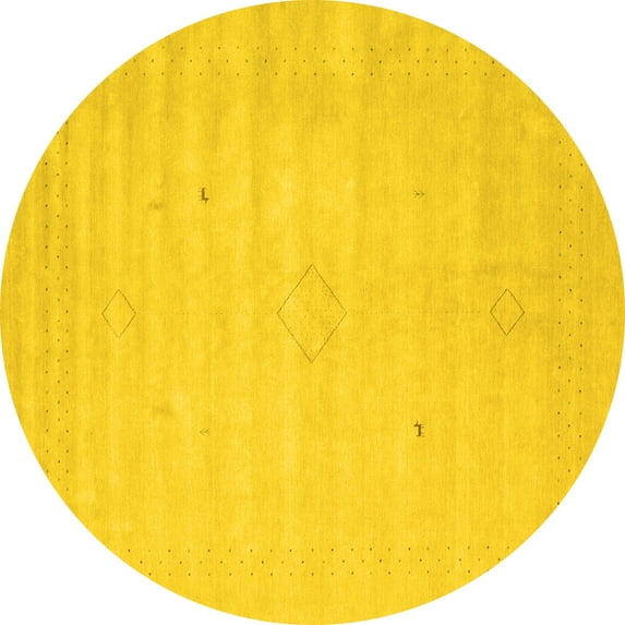 Ahgly Company Machine Washable Indoor Round Solid Yellow Modern Area Rugs, 7' Round