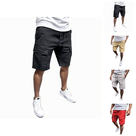 Bermuda Cargo Shorts for Men Summer Casual Elastic Waist Straight Leg Slim Fit Work Shorts with Pockets