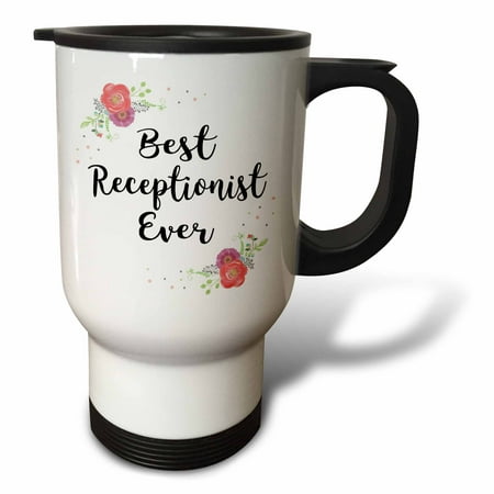 3drose, Floral Best Receptionist Ever Watercolor Pink Flowers Reception Clerk, 14oz Stainless Steel Travel Mug