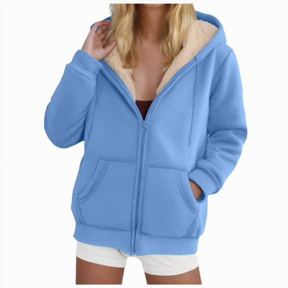 Ccpelsie Women Zip Up Hoodies Cropped Sweatshirts Casual Comfy Zip Jackets Fashion Trendy Fall Outfits Y2K Clothes(Blue,S)