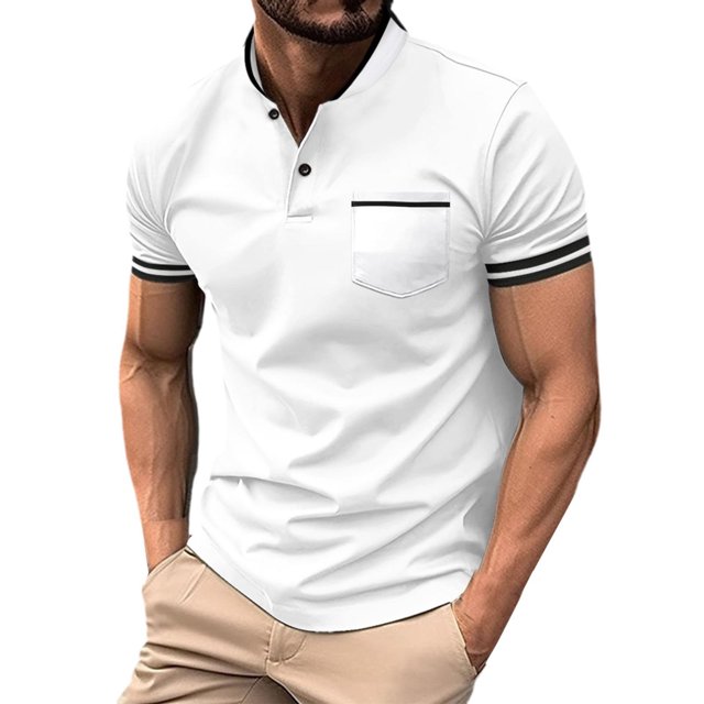 White White T Shirts For Men, Polyester Shirt Stays For Men, Golf Tees, Men'S Fashion Spring And Summer Casual Short Sleeved Button Collar Solid Color Short Sleeved T Shirt Tops