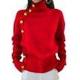 thumbnail image 2 of Womens Turtleneck Dressy Sweater Fall 2026 Button Long Sleeve Pullover Sweaters - Cozy Ribbed Knit, Loose Fit Red S, 2 of 4