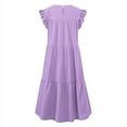thumbnail image 4 of Pop Seller Women's Round Neck Casual Short Sleeve Ruffle-Trim Summer Mini Dresses Purple 4XL, 4 of 5