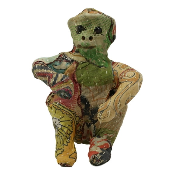 Sitting Jungle Monkey Hand Crafted Paper Mache In Colorful Sari Fabric Figurine